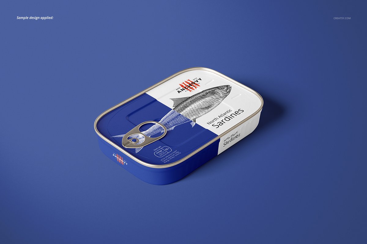 沙丁鱼品牌罐头包装设计展示样机素材下载[PSD]