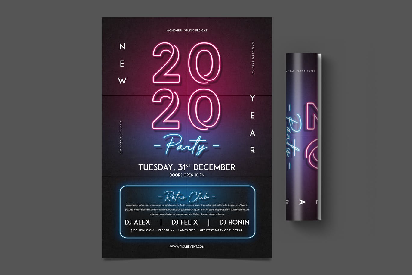 时尚绚丽好用的2020圣诞节新年晚会海报宣传单DM设计模板（