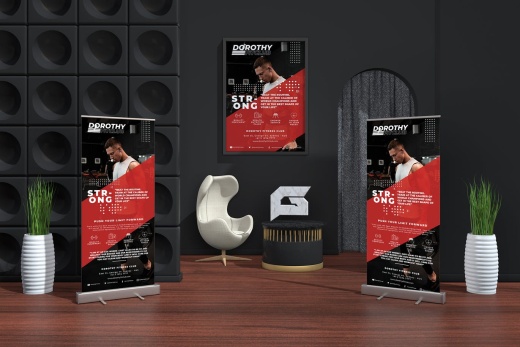 高品质健身房体育运动易拉宝X展架门型架宣传单DM海报设计模板