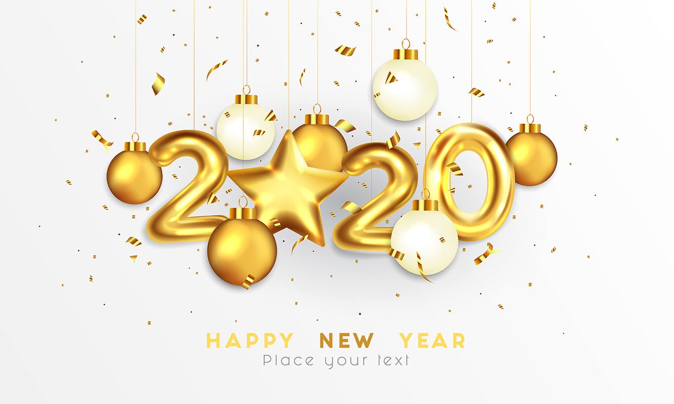 时尚震撼的土豪金金色配色2020年新年快乐贺卡主标题bann