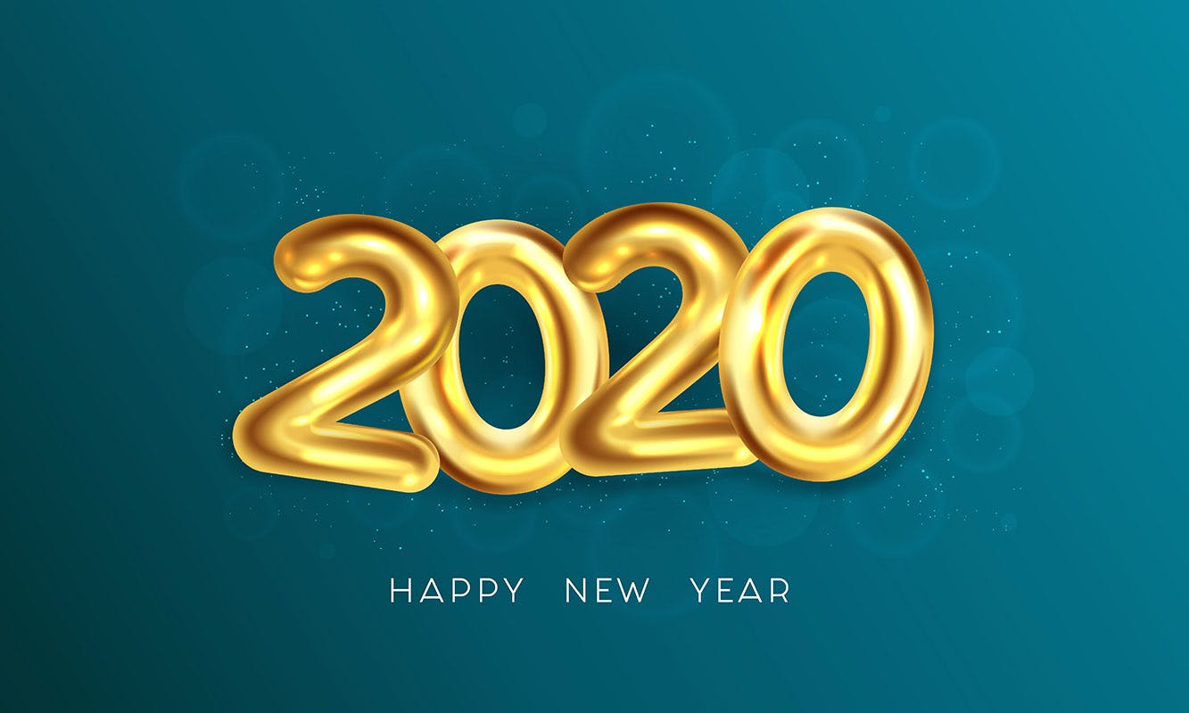 时尚震撼的土豪金金色配色2020年新年快乐贺卡主标题bann