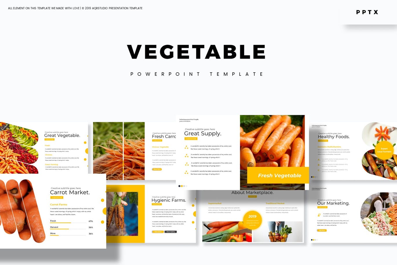 高品质的时尚清新蔬菜大数据powerpoint幻灯片演示模板
