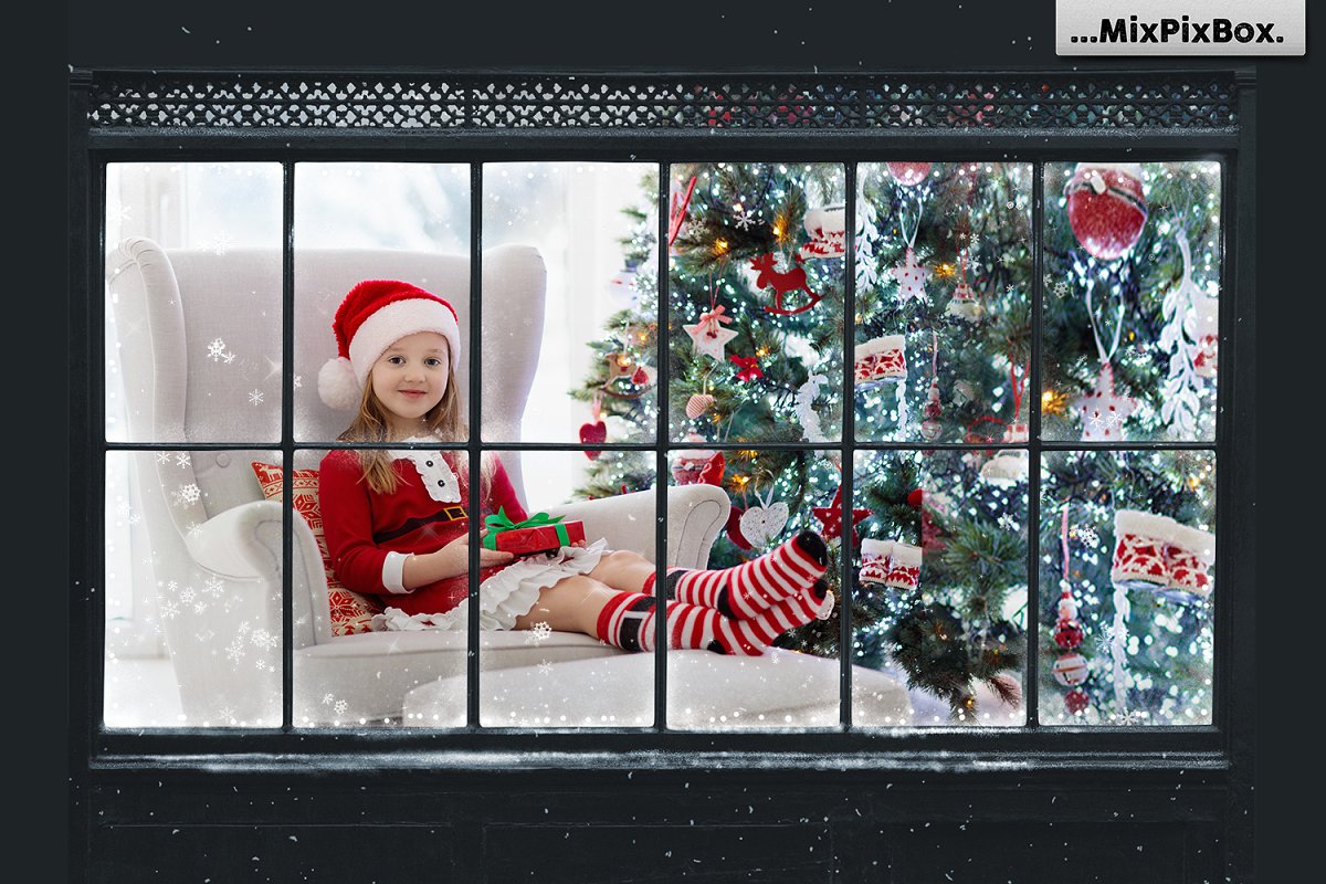 冬季圣诞照片窗框叠层素材合集
