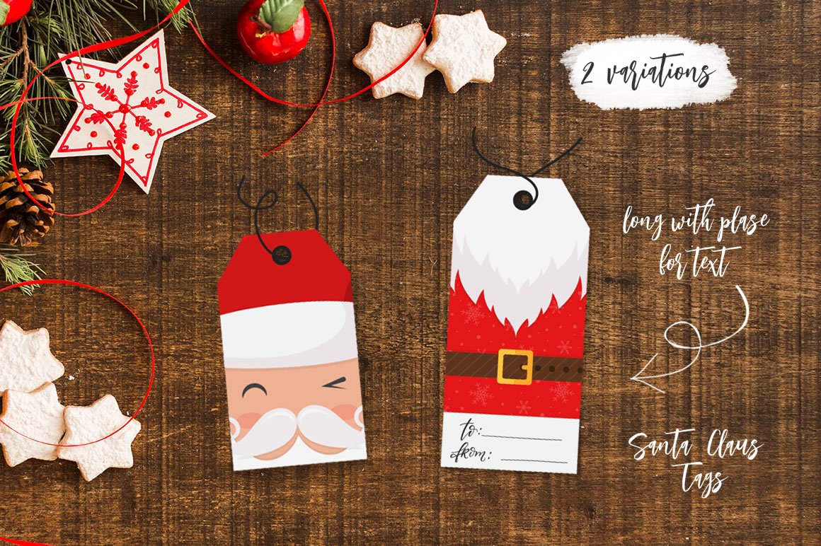 圣诞老人礼物标签卡贺卡矢量模版素材合辑 Santa Clau