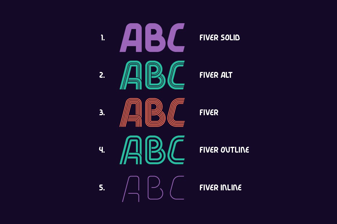 现代线条英文字体 Fiver 5 fonts family