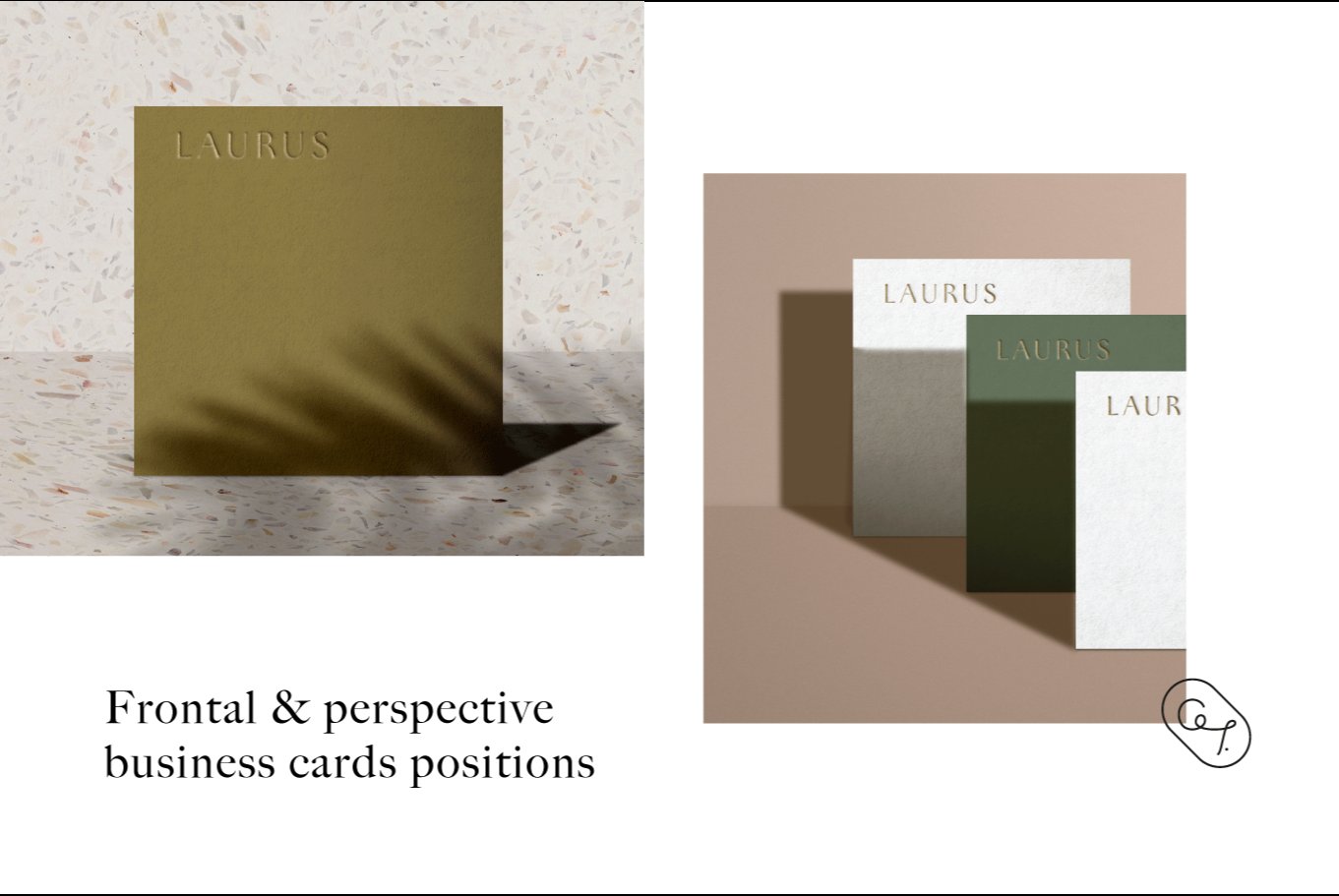 方形压印名片样机模板（具有温暖的阳光和多边的阴影）Lauru