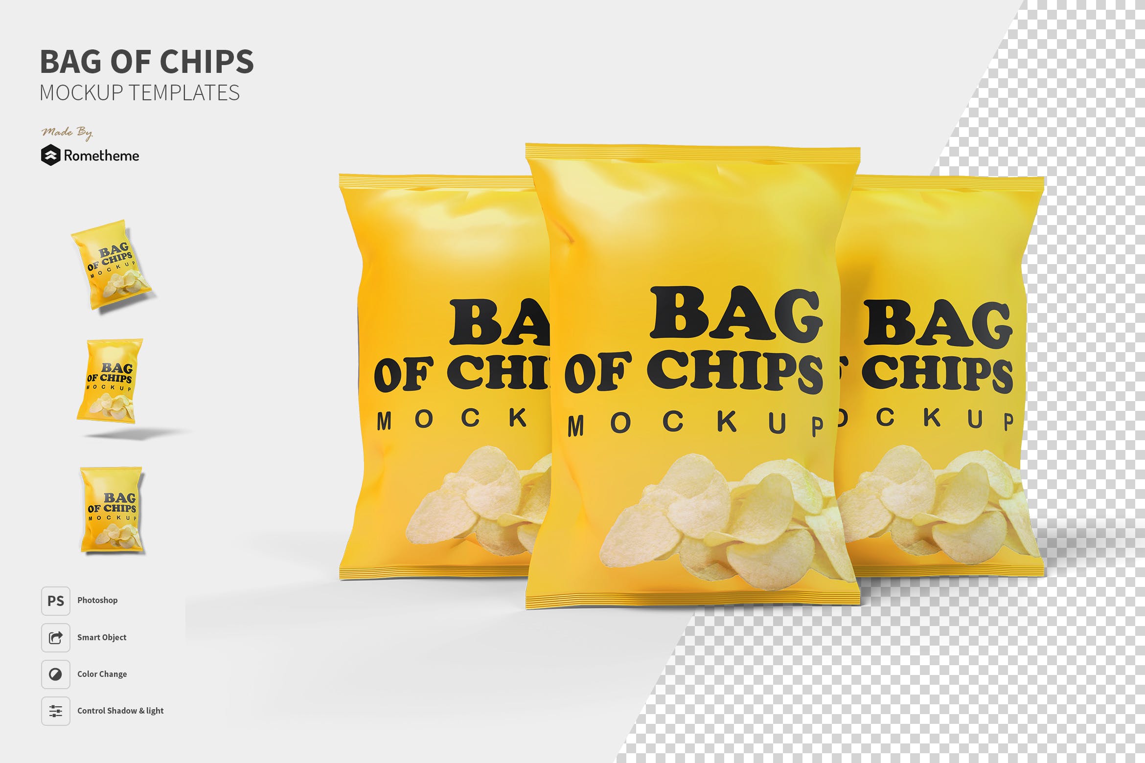 薯片膨化食品包装袋设计样机模板 Bag of Chips –
