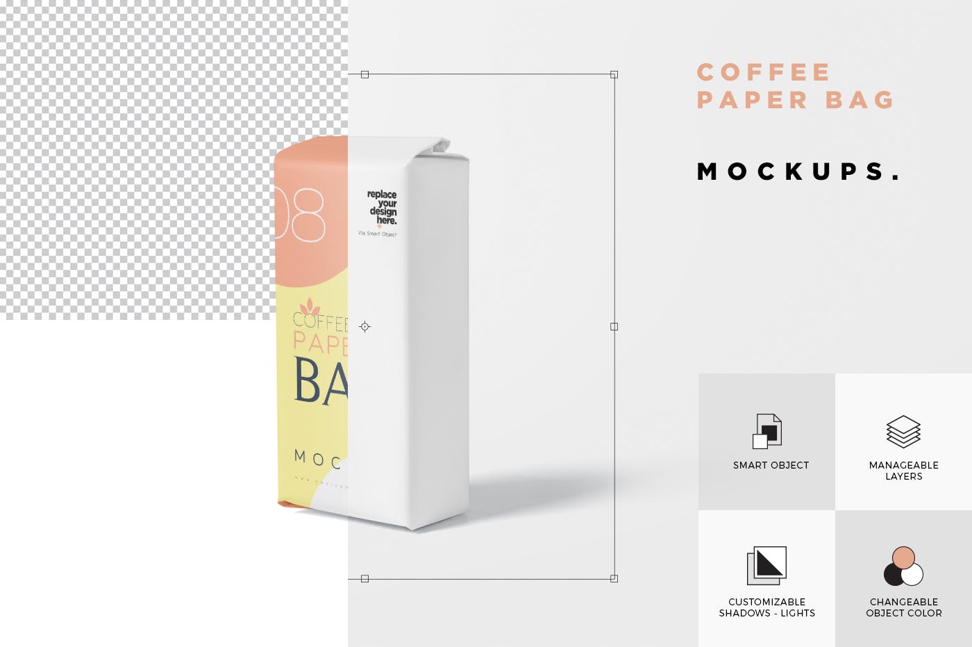 咖啡粉咖啡豆纸袋包装样机模板 Coffee Paper Ba
