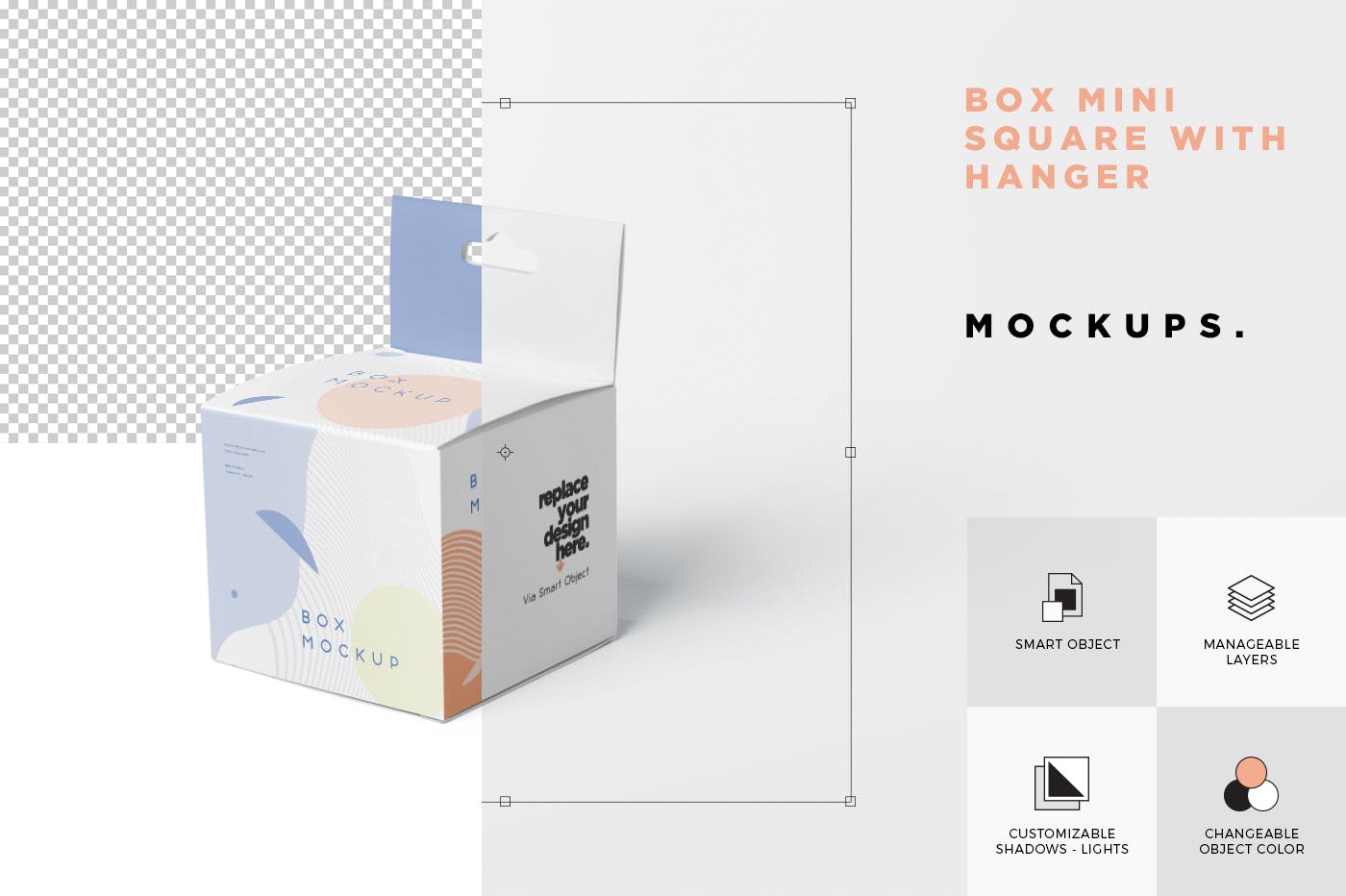 挂耳式迷你方形包装盒样机模板 Box Mockup Set