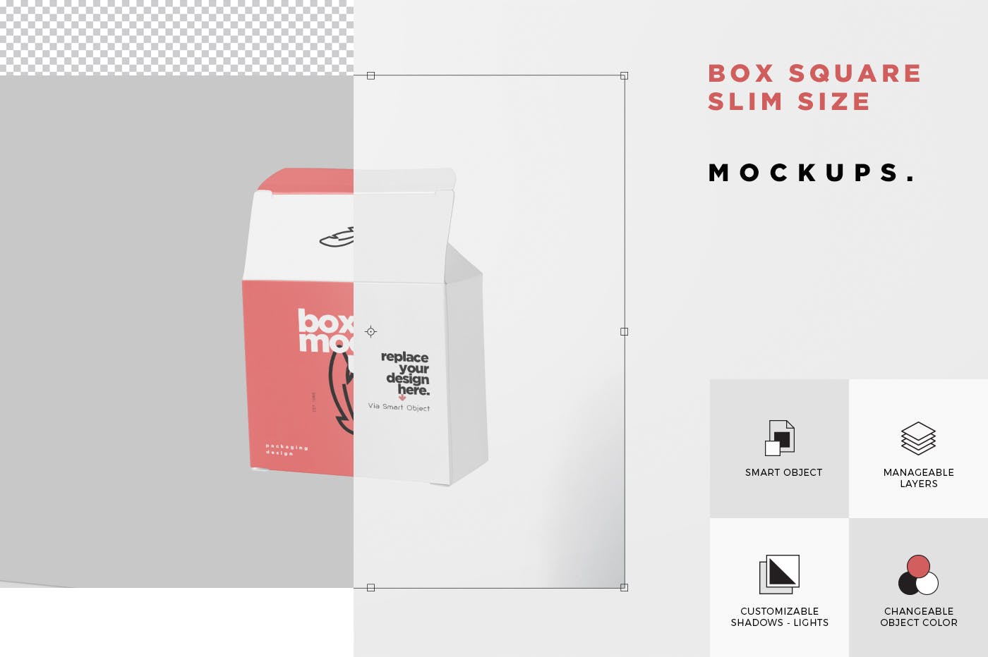 扁平方形包装盒外观设计效果图样机 Box Mockup –