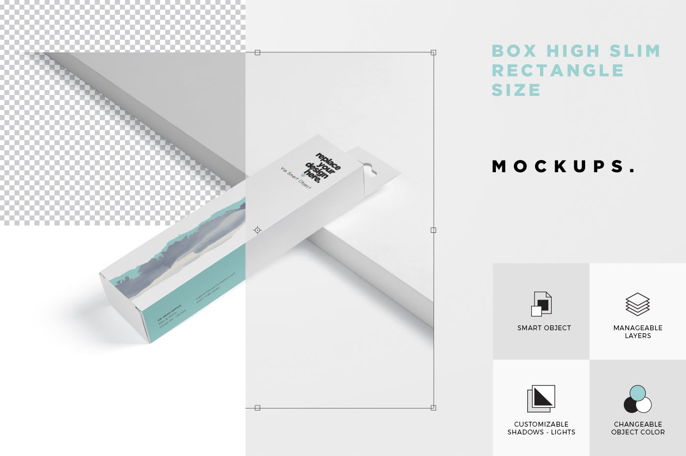 超薄矩形长条包装盒外观设计效果图样机 Box Mockup