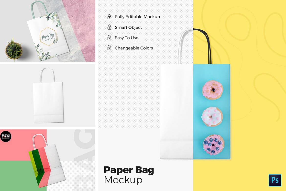 纸质购物袋礼品袋外观图案设计图样机 Paper Bag Mo