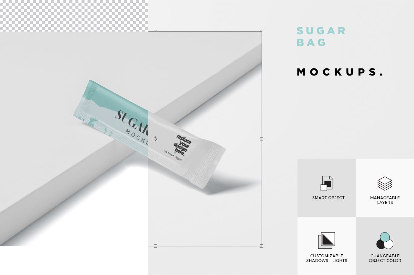白砂糖长条包装纸袋外观设计图样机 Sugar Bag Moc