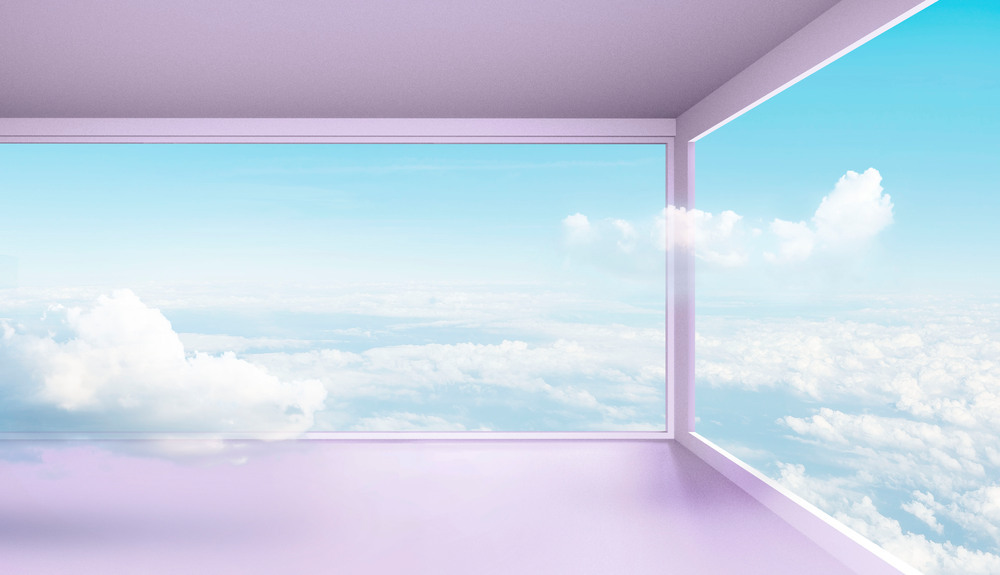 创意落地天窗色彩空间高档合成海报模板