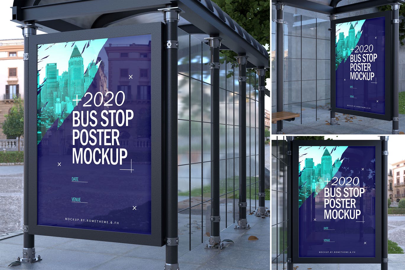 时尚高端好用的公交车站海报设计样机展示莫模型mockups