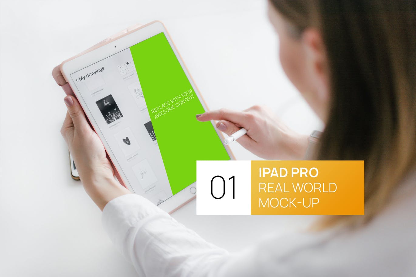 手持iPad Pro真实世界照片模型APP UI 样机展示模