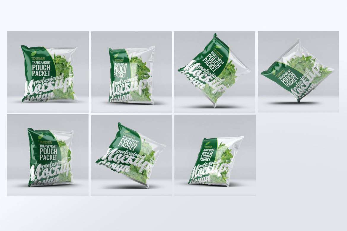 时尚高端逼真质感的高品质透明塑料袋食品包装设计VI样机展示模