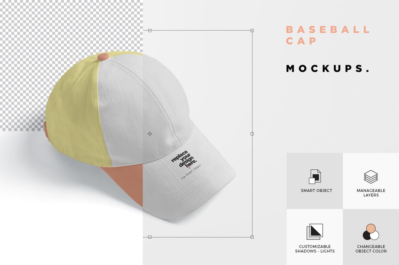 4个风格各异PSD棒球帽样机展示模型