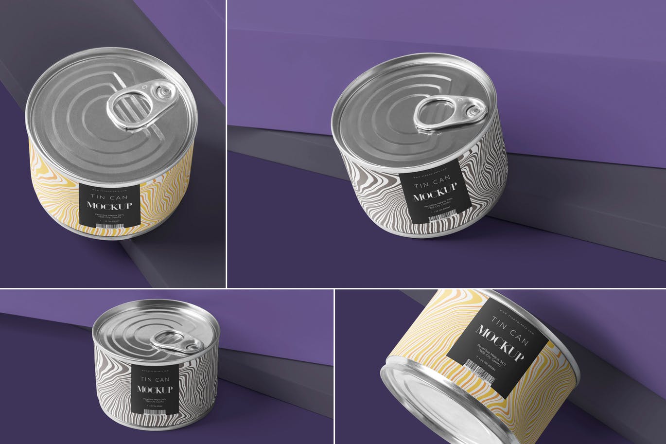 高品质的铝箔包装食品罐头包装设计VI样机展示模型