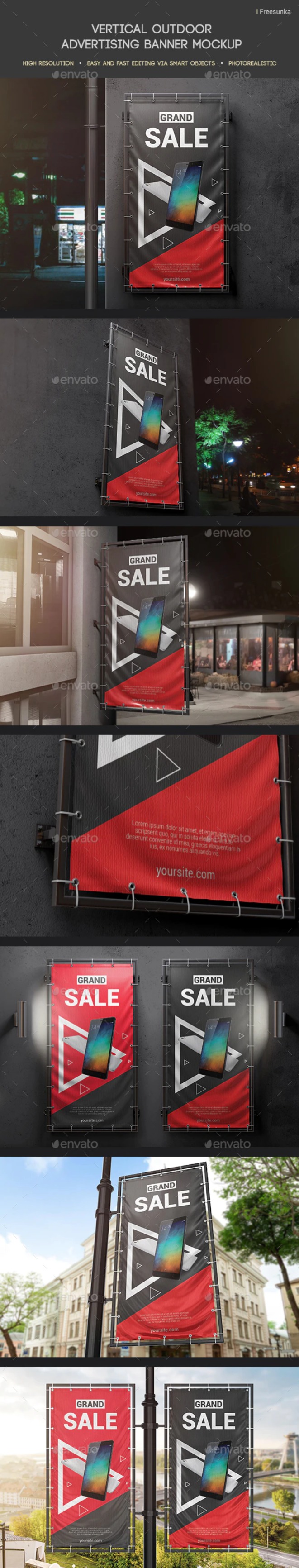 垂直户外广告横幅广告牌样机设计模板