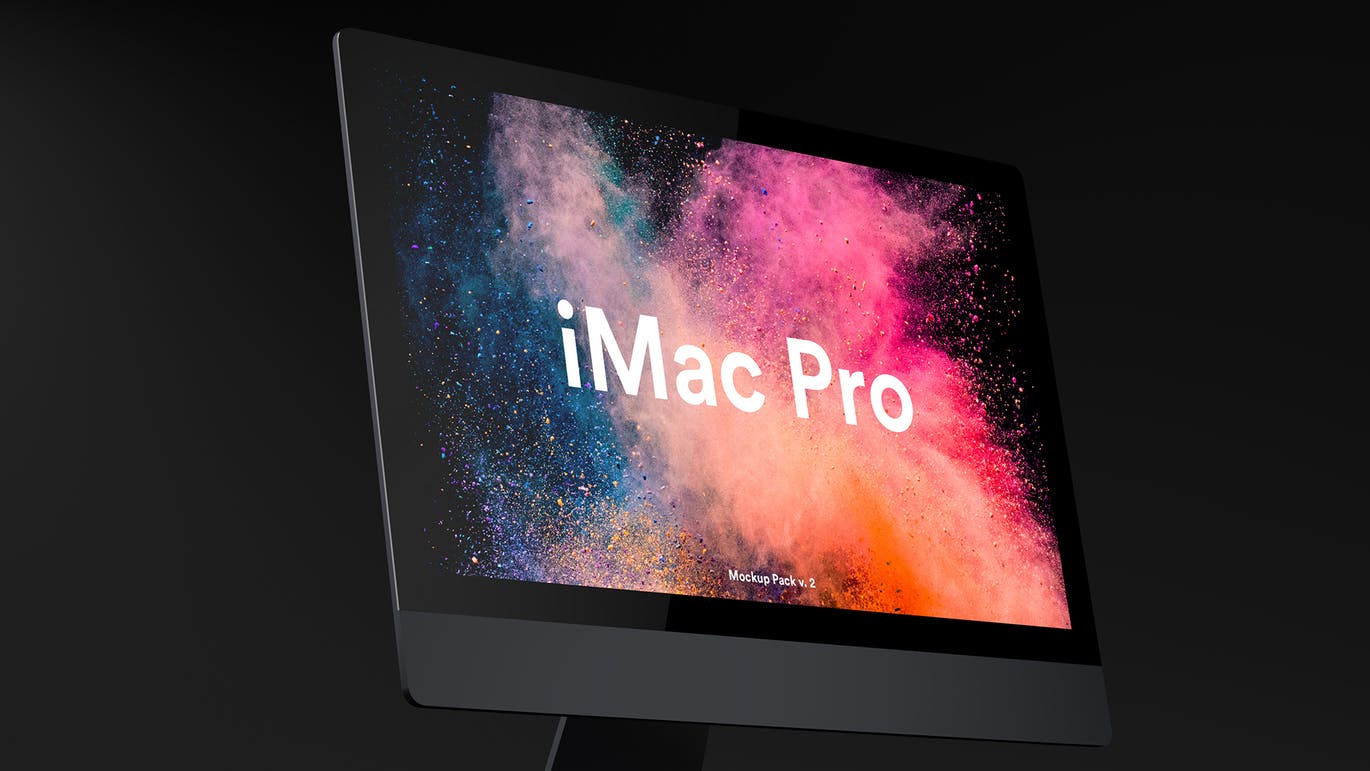 高品质的时尚高端黑暗质感的iMac Pro UI样机展示模型