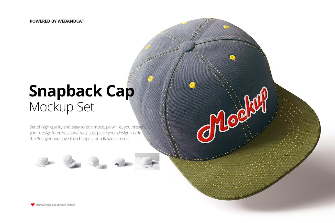 逼真质感的鸭舌帽棒球帽子设计VI样机展示模型