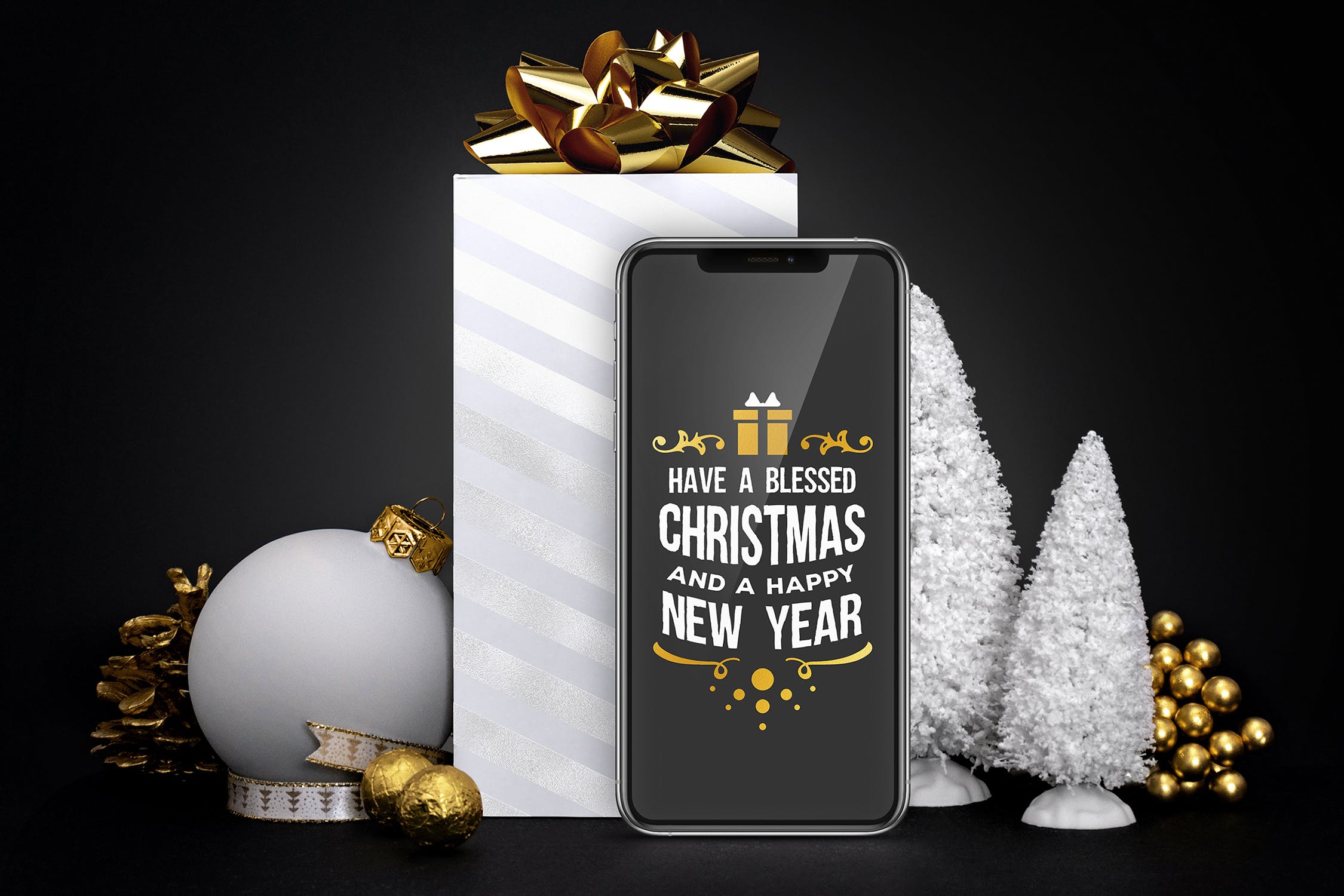 圣诞节iPhone 11 手机礼品组合样机素材下载