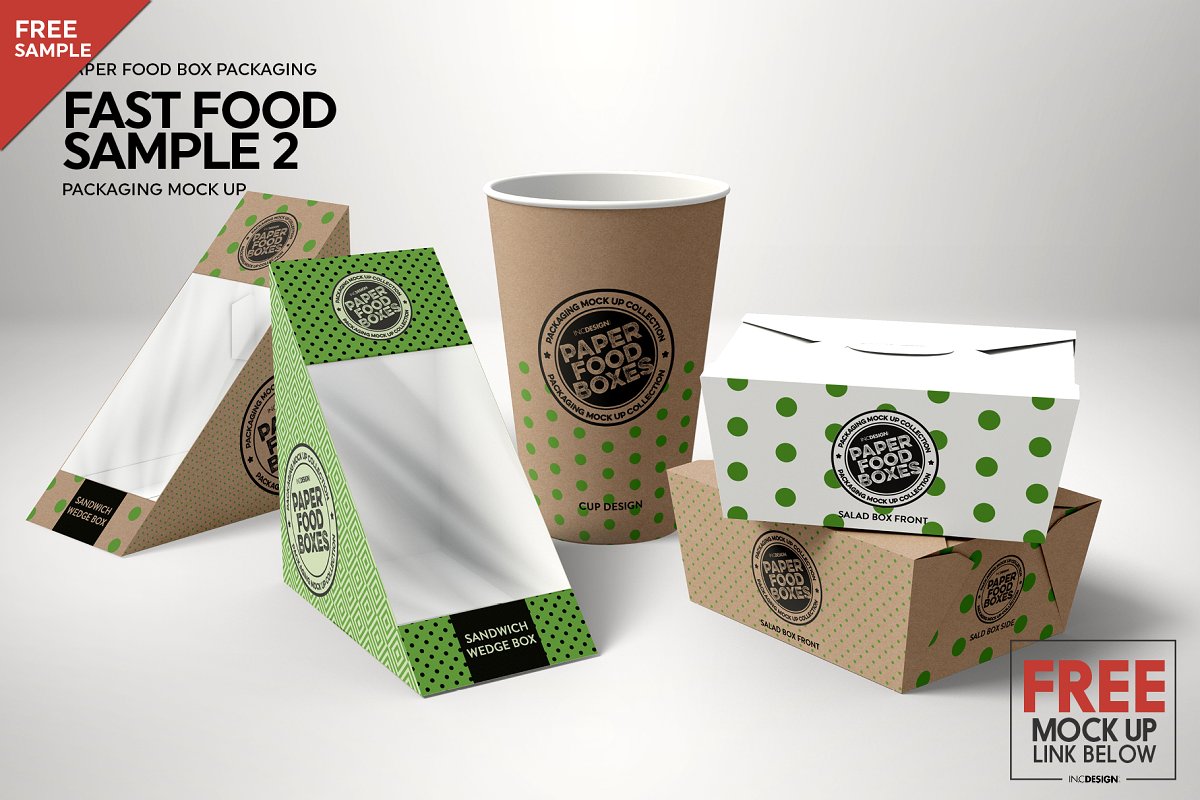 多种规格的纸制食品盒零售盒包装样机套装