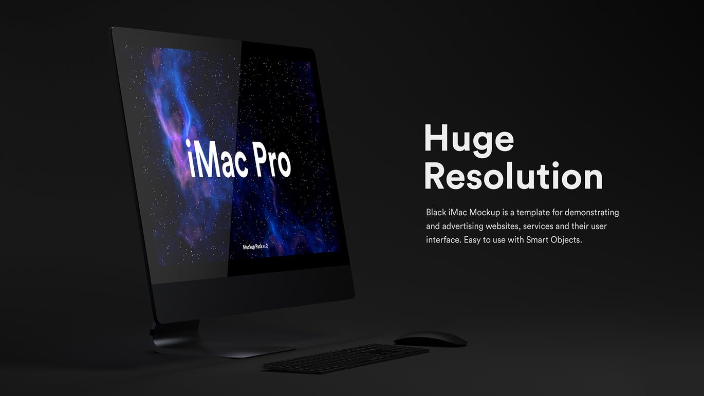 高品质的时尚高端黑暗质感的iMac Pro UI样机展示模型