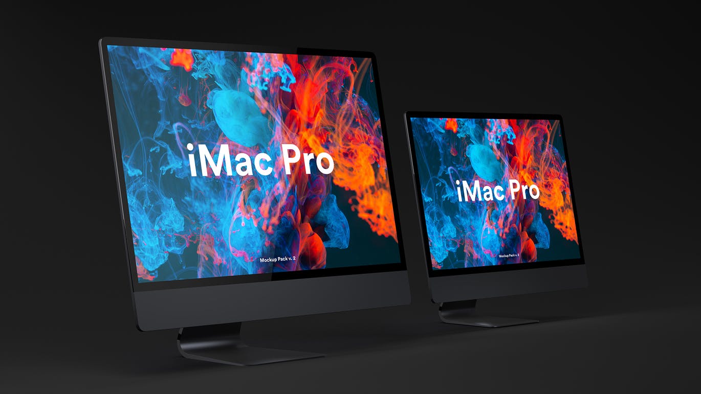 高品质的时尚高端黑暗质感的iMac Pro UI样机展示模型