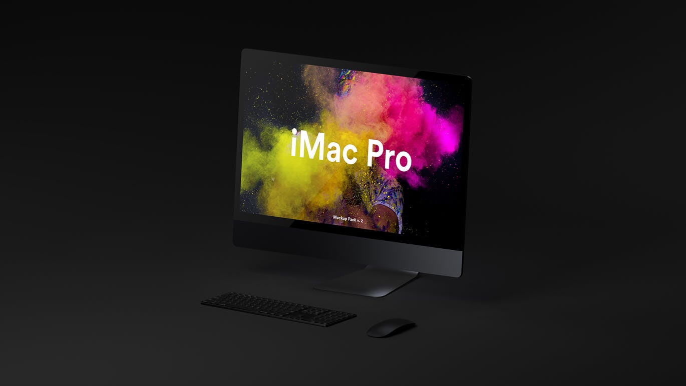高品质的时尚高端黑暗质感的iMac Pro UI样机展示模型