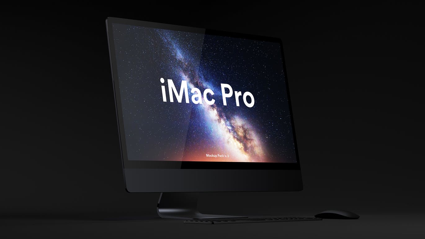 高品质的时尚高端黑暗质感的iMac Pro UI样机展示模型