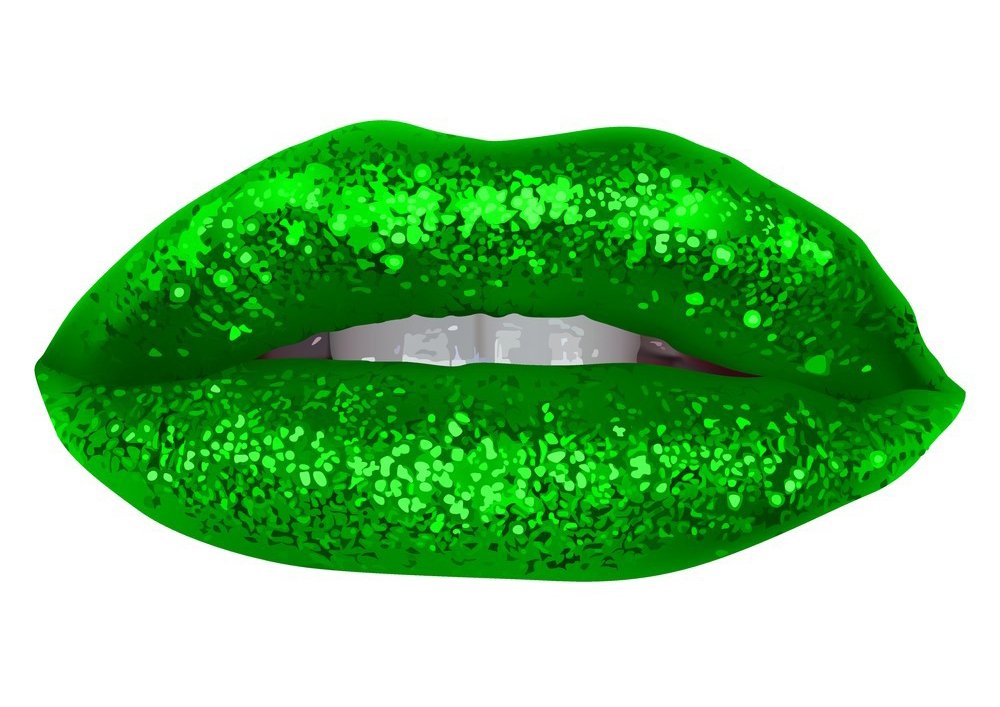 女士性感绿色亮光的嘴巴服装印花矢量插图