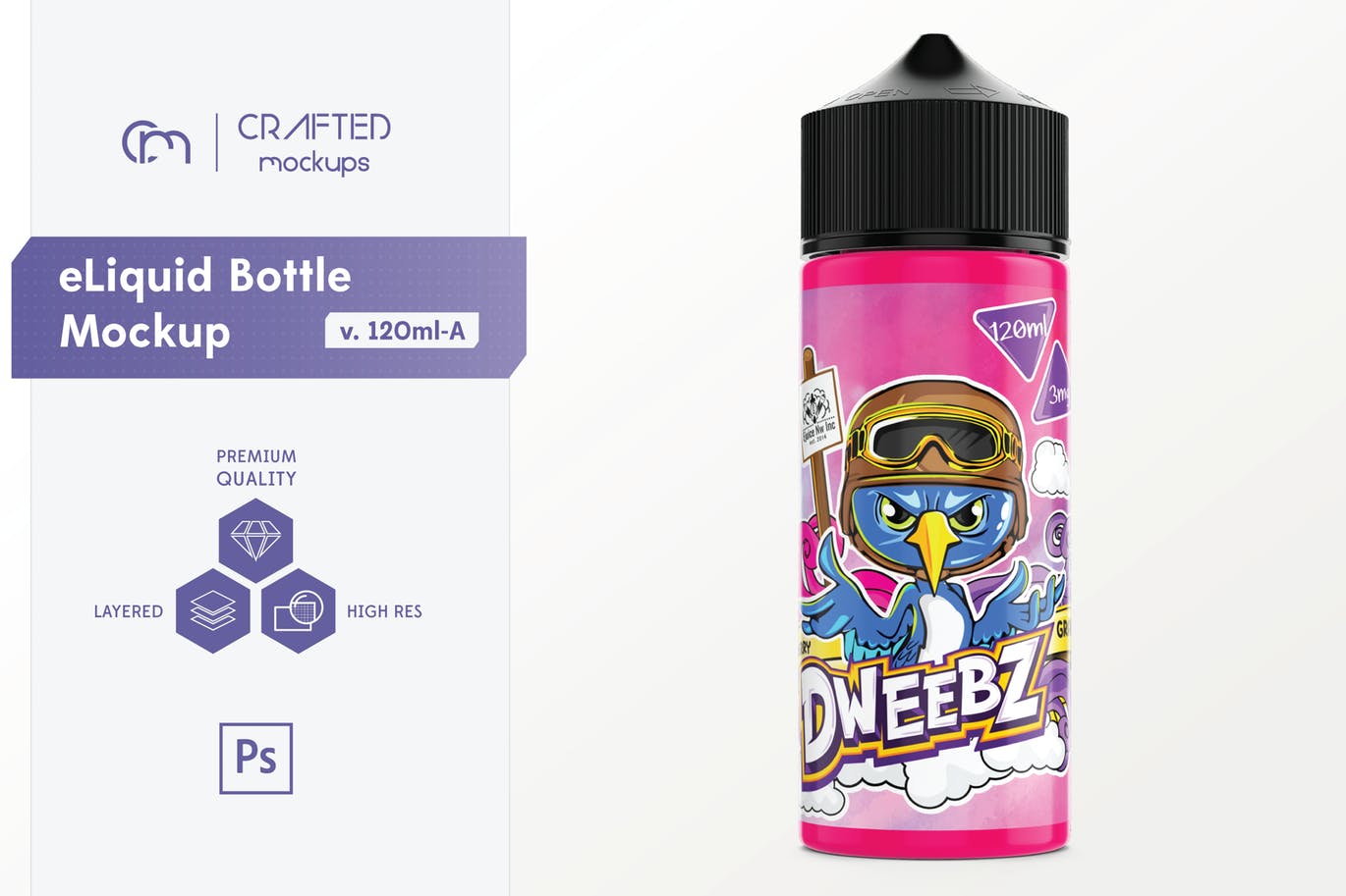 电子烟水果味烟油瓶外观设计样机模板 eLiquid Bott