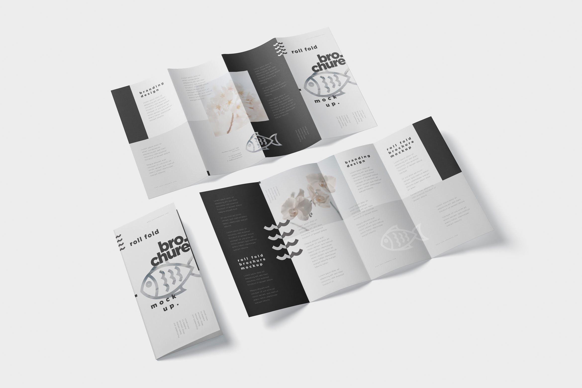 折叠设计风格企业传单宣传册设计样机 Roll-Fold Br