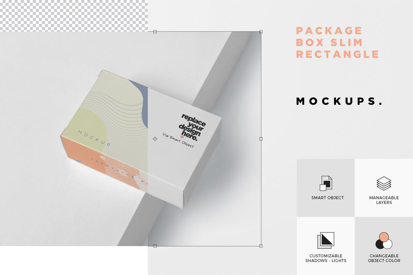 扁平矩形产品包装盒效果图样机 Package Box Moc