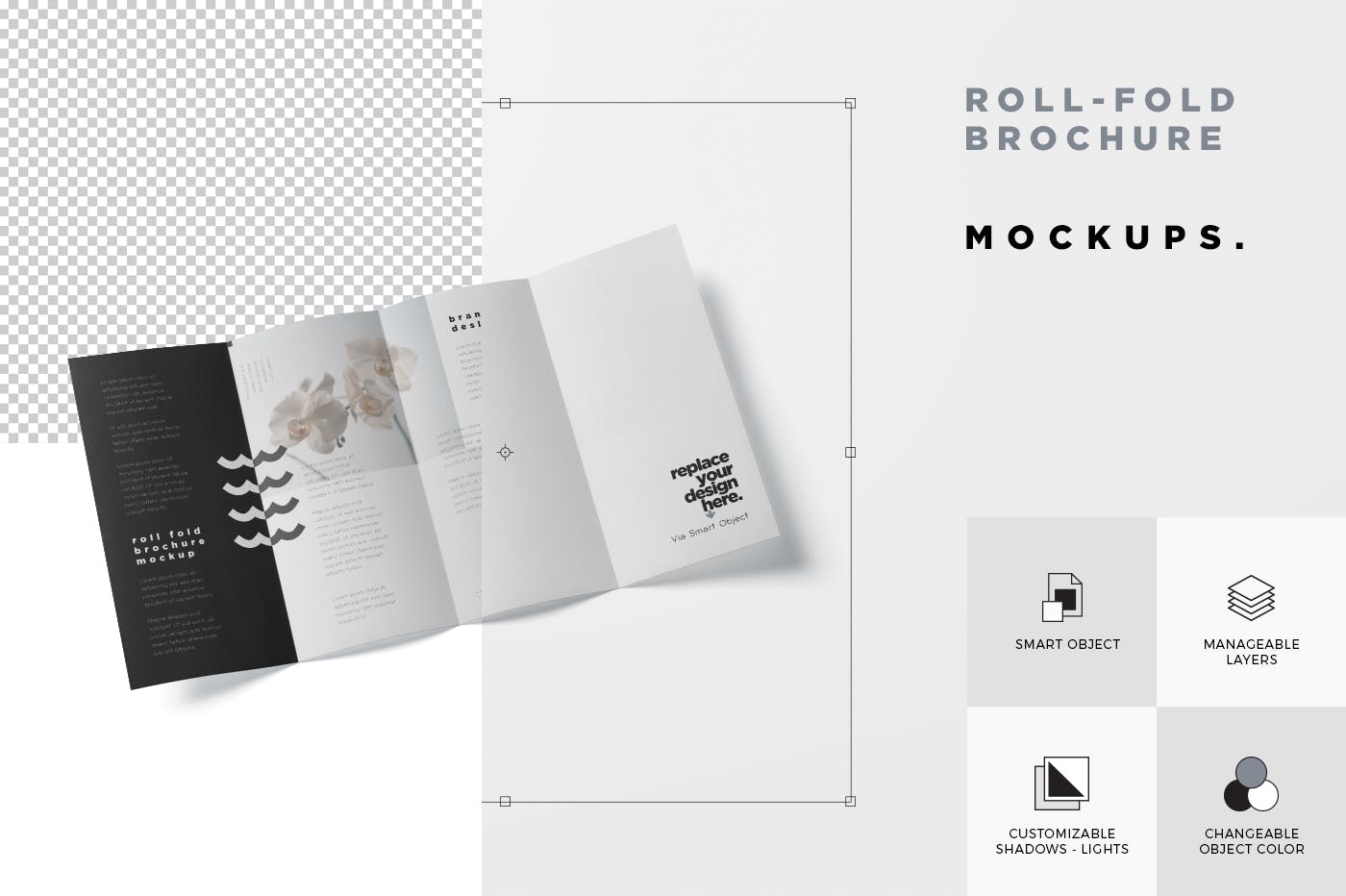 折叠设计风格企业传单宣传册设计样机 Roll-Fold Br
