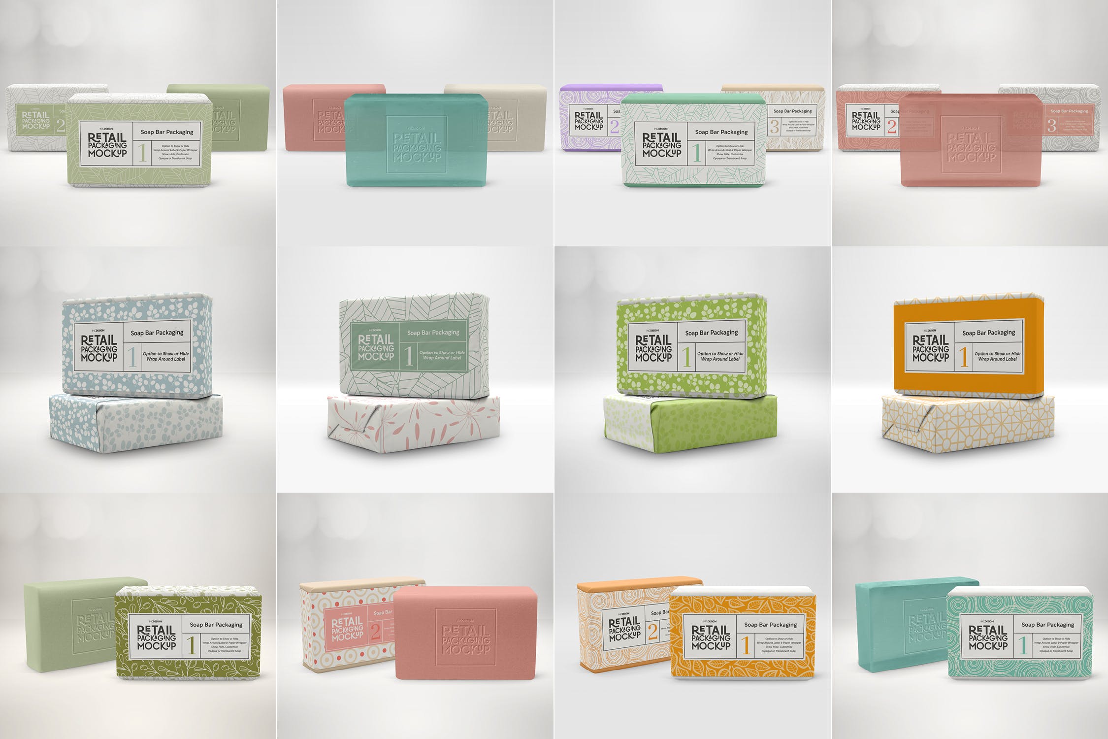 肥皂包装纸袋设计效果图样机 Retail Soap Bar