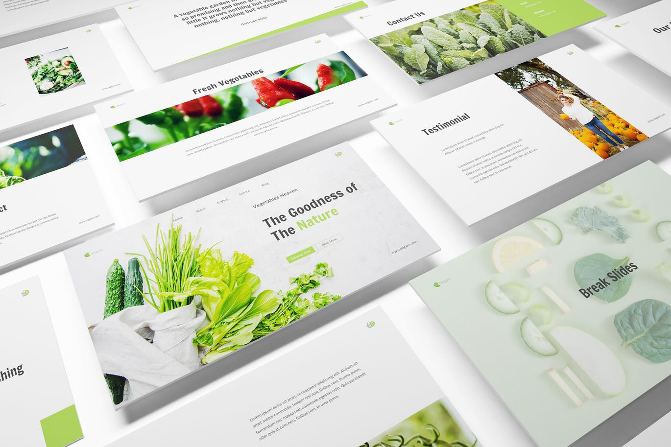 清新时尚绿色健康蔬菜水果主题的keynote幻灯片演示模板