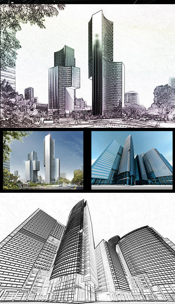 城市建筑素描效果Photoshop动作下载