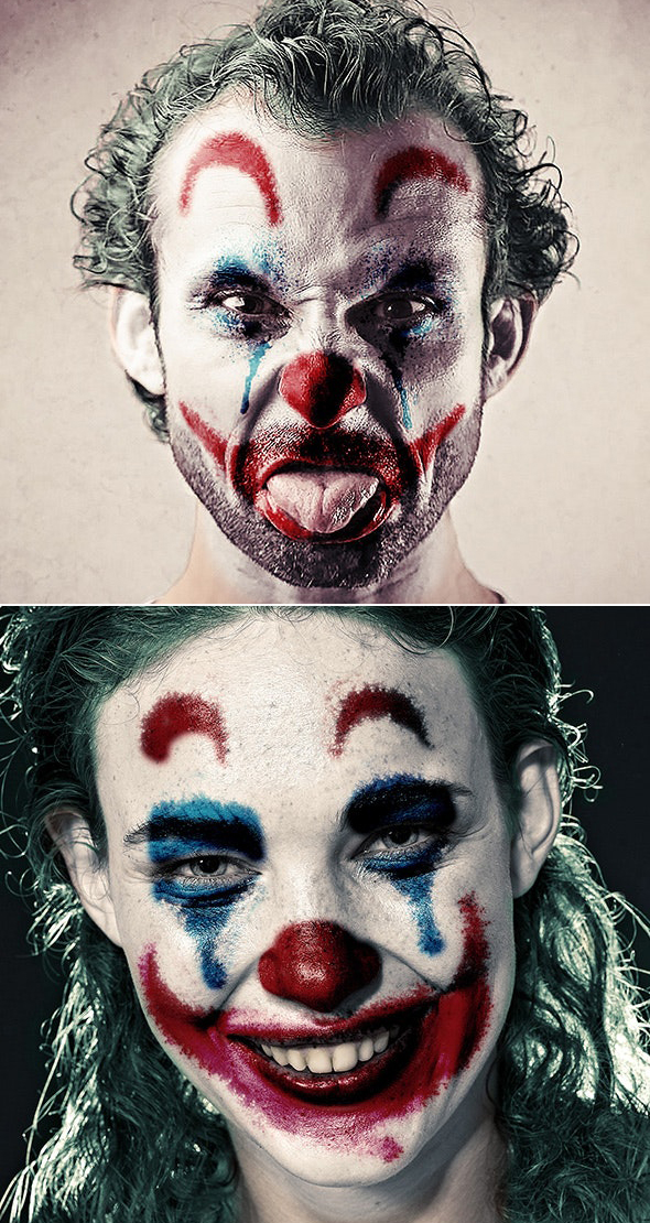 恐怖吓人的小丑效果照片处理ps动作下载