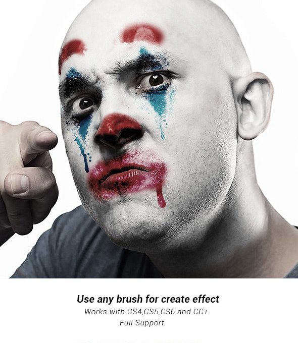 恐怖吓人的小丑效果照片处理ps动作下载