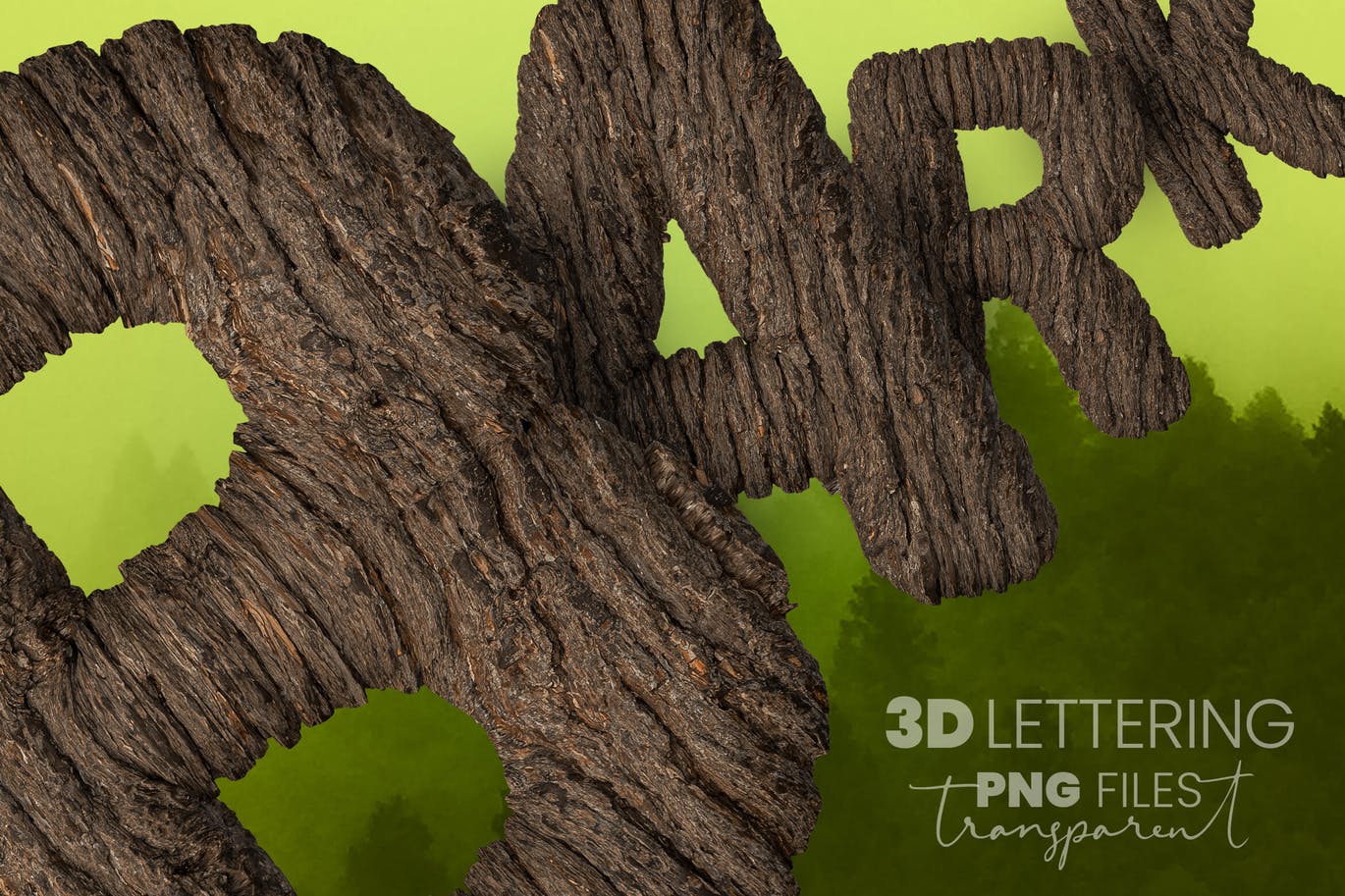 震撼逼真的3D立体树皮效果的英文字体集合
