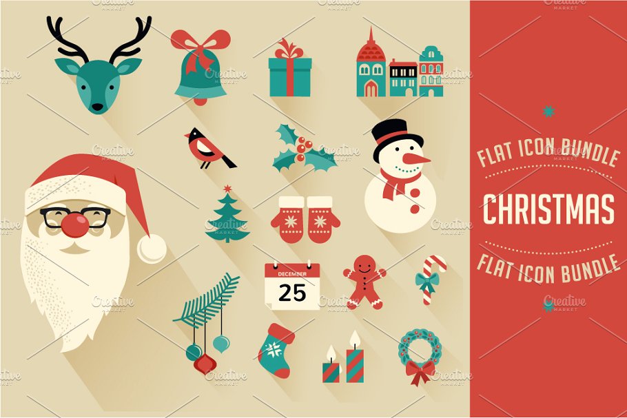 圣诞节元素插画 Christmas flat icons s