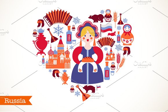俄罗斯元素爱心插画 Russia heart map w