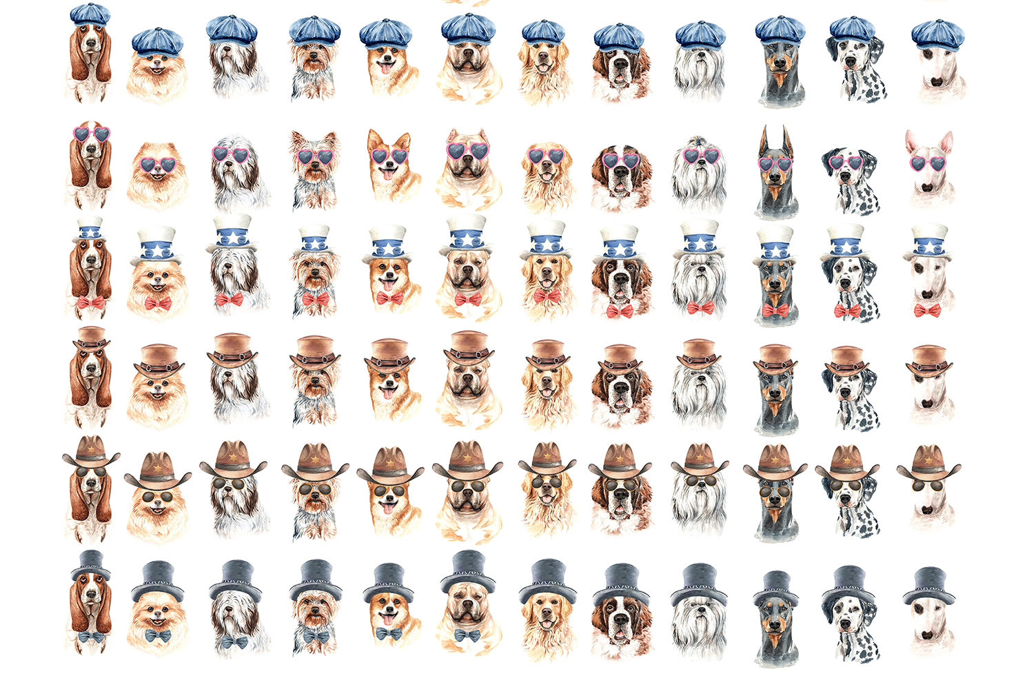 手工绘制的小狗动物水彩剪贴画素材合集