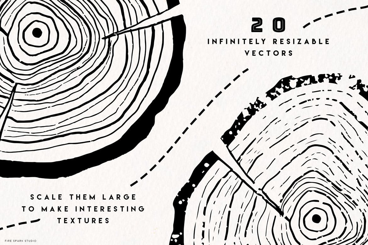 简约个性的时尚木材年轮矢量树环插图集合