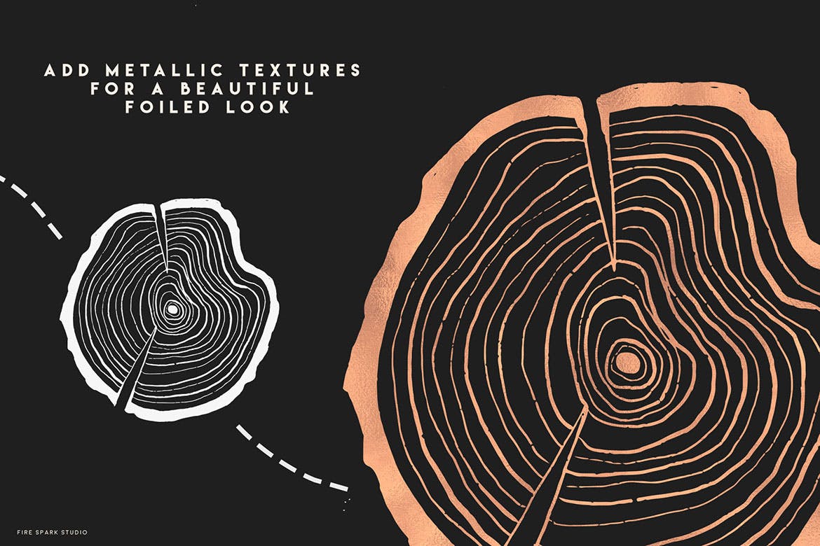 简约个性的时尚木材年轮矢量树环插图集合