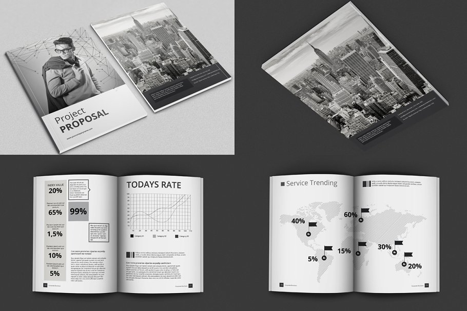 黑白极简设计风格项目提案杂志画册模板