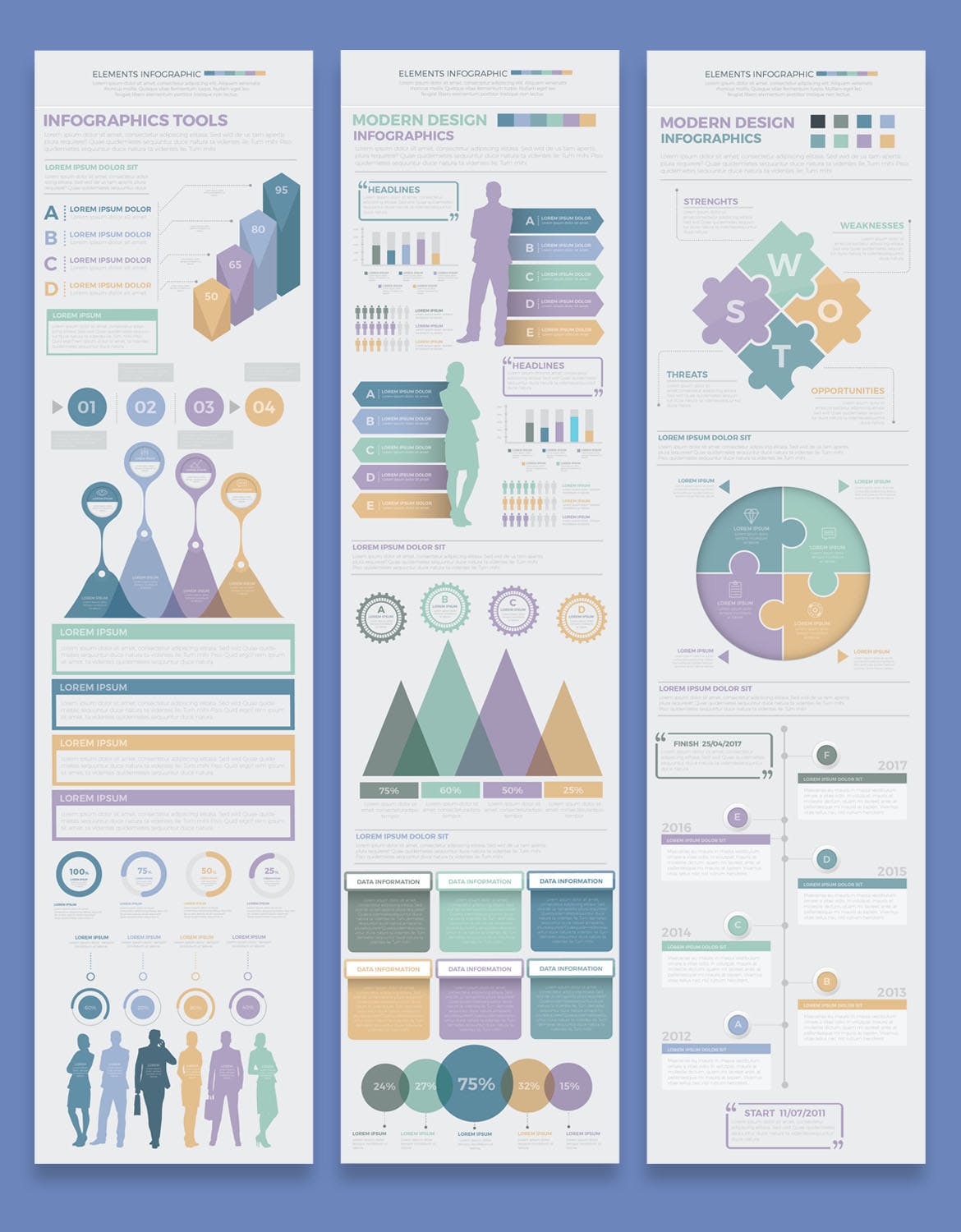 大数据和数据可视化多图表信息矢量图形企业宣传册素材模板